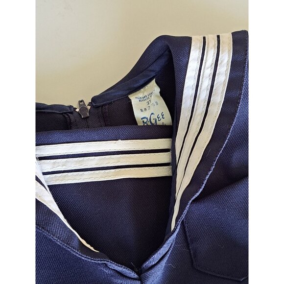 Vintage Navy Blue Toddler Sailor Outfit 2T R-Gee Originals Gold Buttons Stripe B - Picture 3 of 8